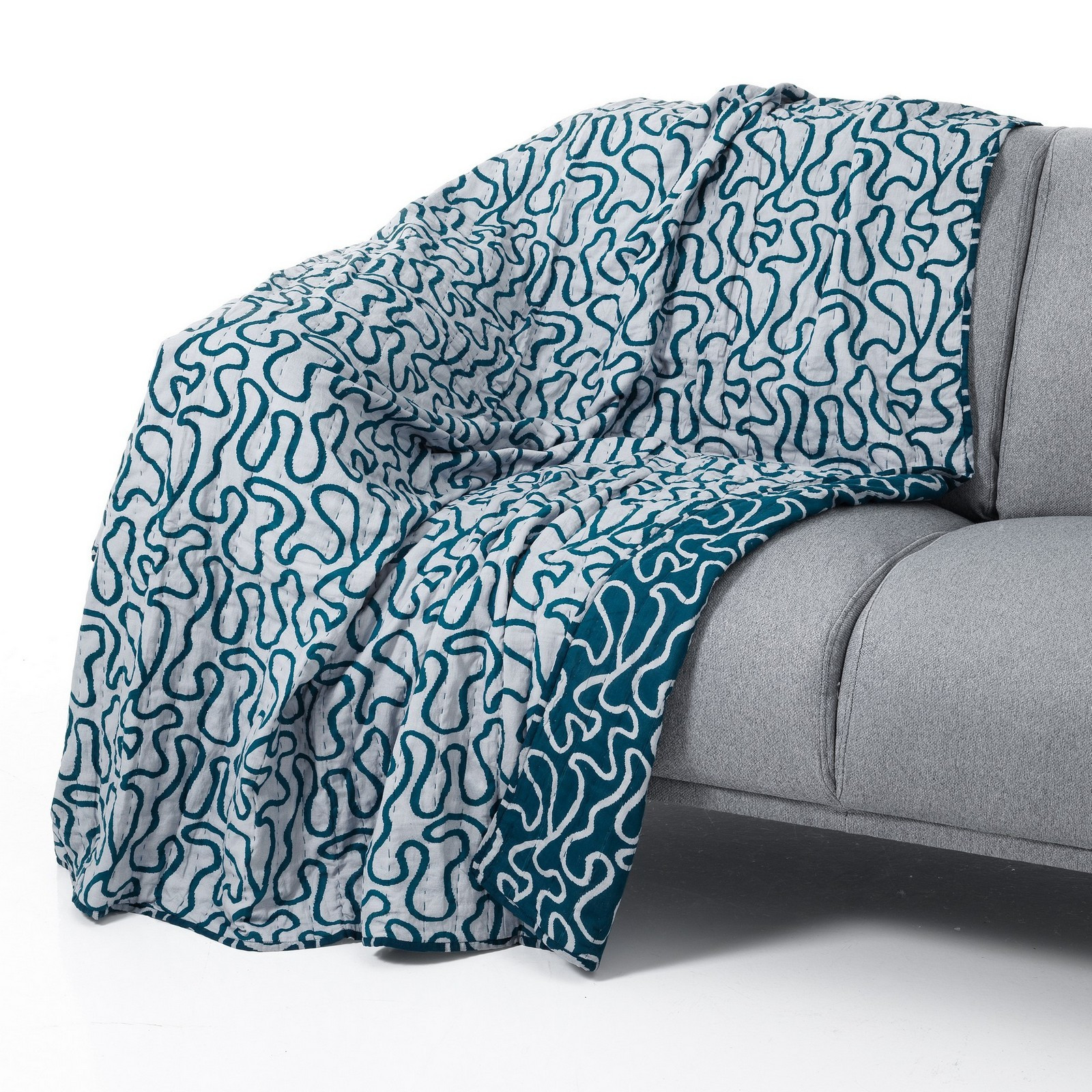 Plaid cotone WOVEN BLUE 100% cotone colore grigio e blu cm 135 x 190
