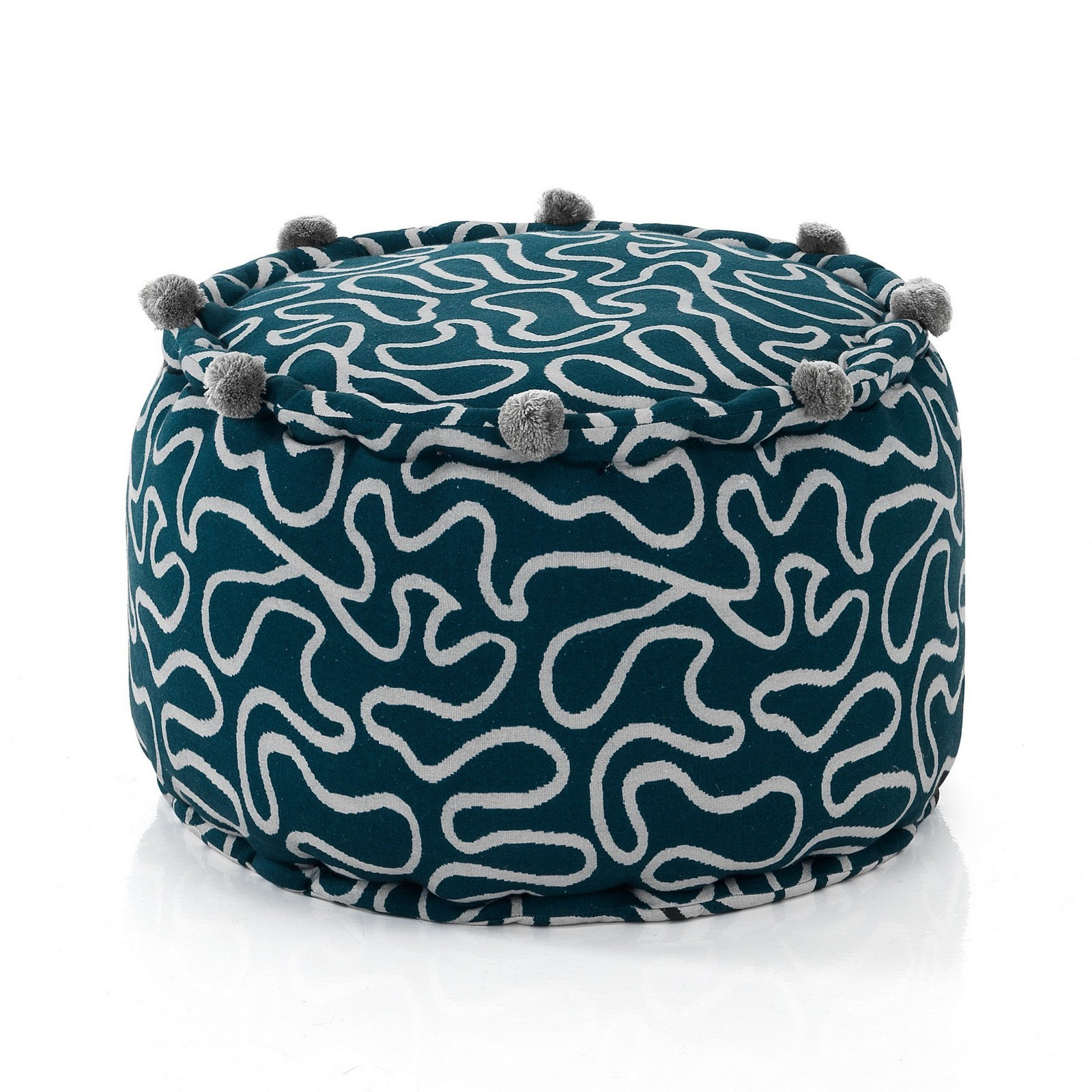 Pouf rotondo WOVEN BLUE cotone 100% colore grigio e blu cm D45 H30