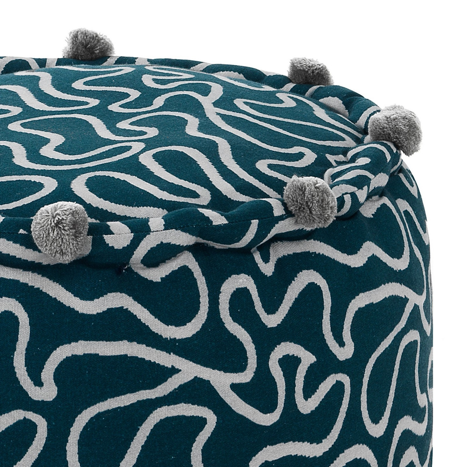 Pouf rotondo WOVEN BLUE cotone 100% colore grigio e blu cm D45 H30