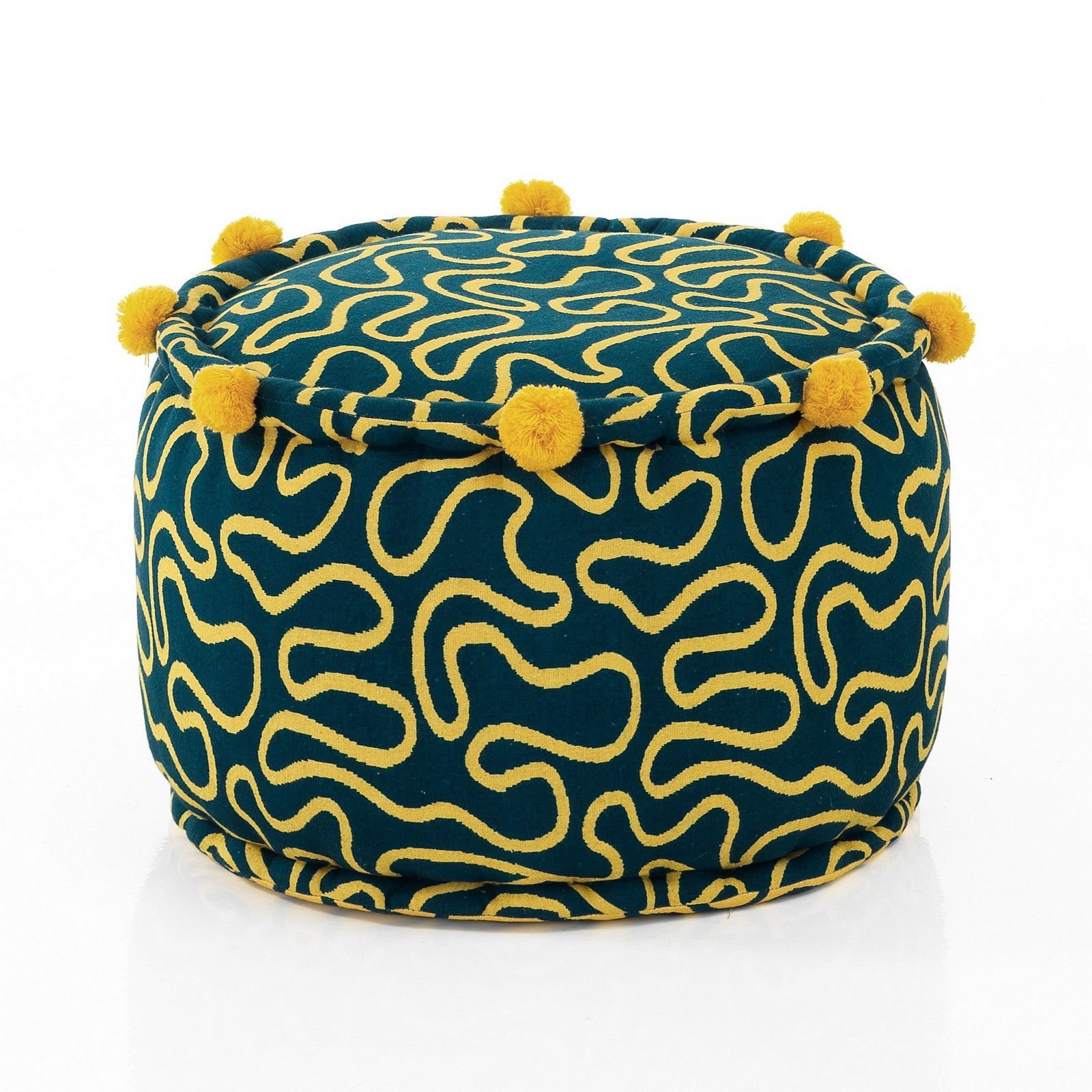 Pouf rotondo WOVEN YELLOW cotone 100% colore giallo e blu cm D45 H30