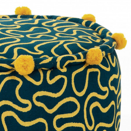 Pouf rotondo WOVEN YELLOW cotone 100% colore giallo e blu cm D45 H30