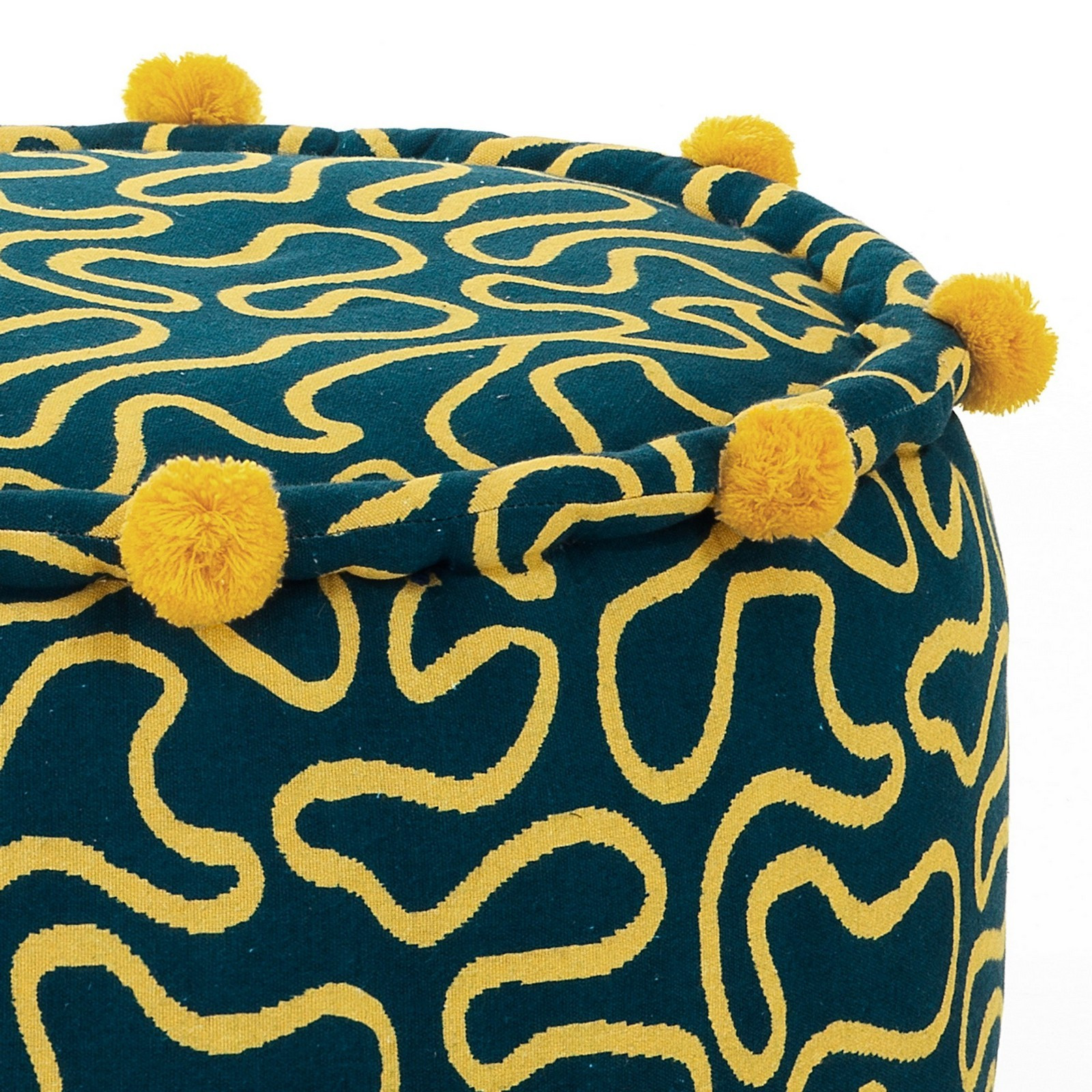 Pouf rotondo WOVEN YELLOW cotone 100% colore giallo e blu cm D45 H30
