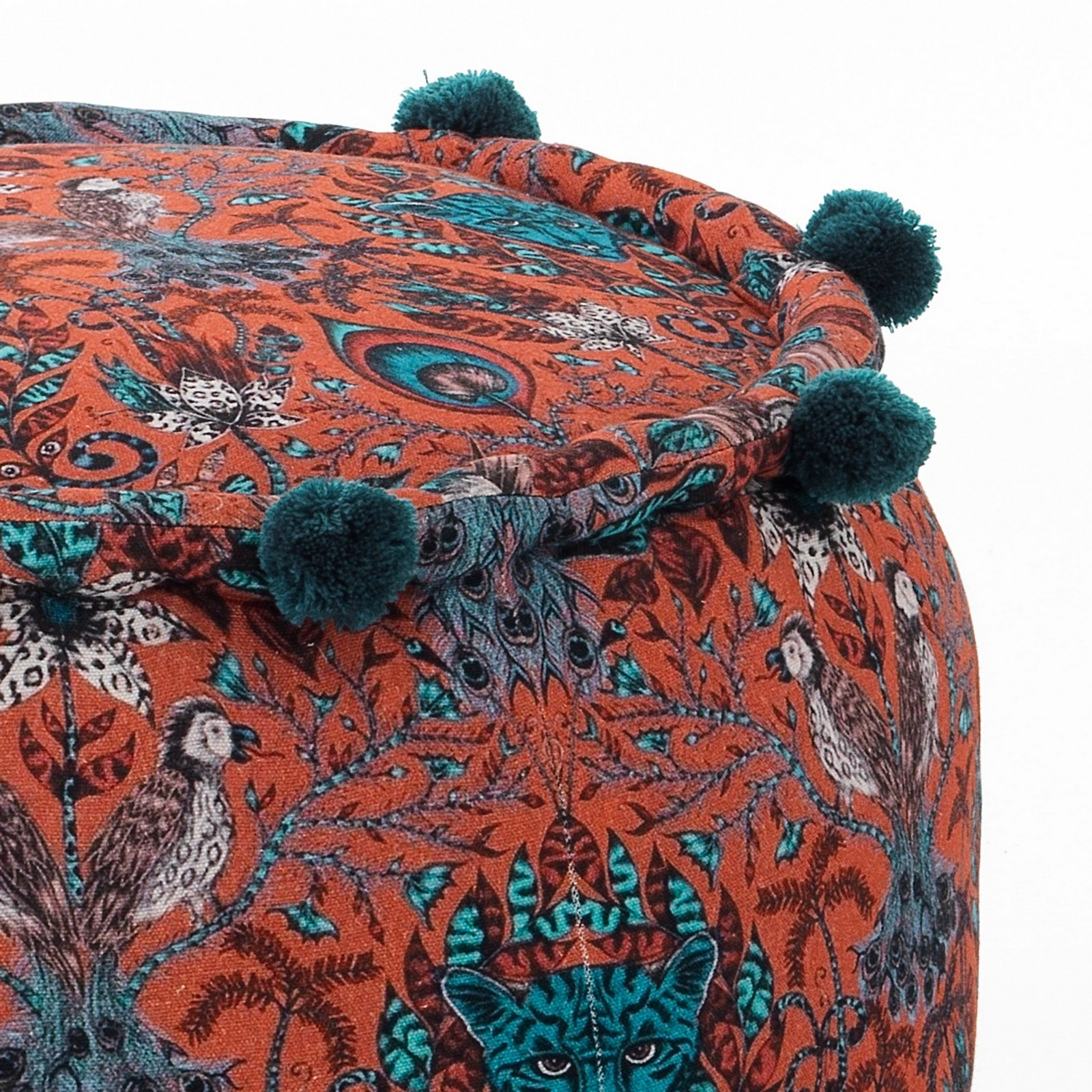 Pouf rotondo KLASS CORAL rivestimento 100% cotone a fantasia colore Corallo cm D45 H30