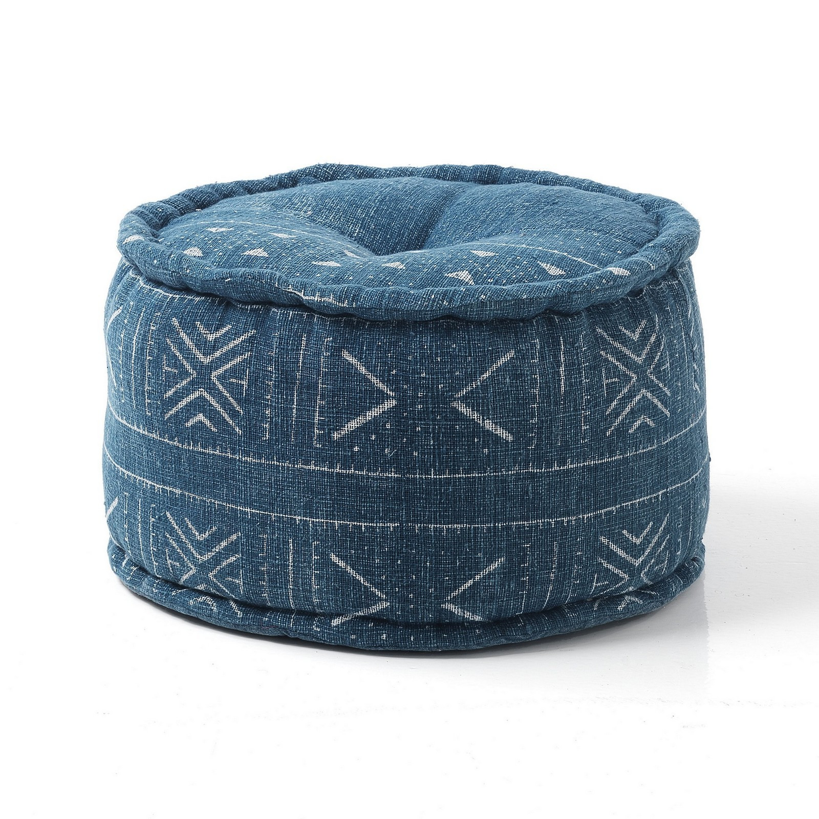 Pouf rotondo KAMAR BLUE rivestimento cotone 100% colore Blu cm D50 H30