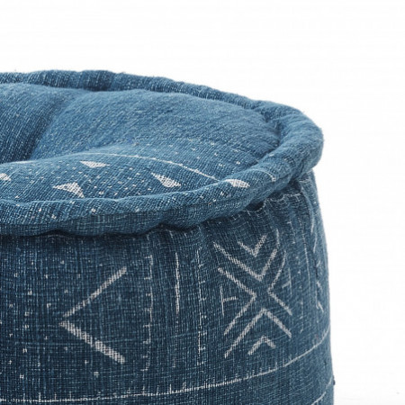 Pouf rotondo KAMAR BLUE rivestimento cotone 100% colore Blu cm D50 H30 Made in INDIA
