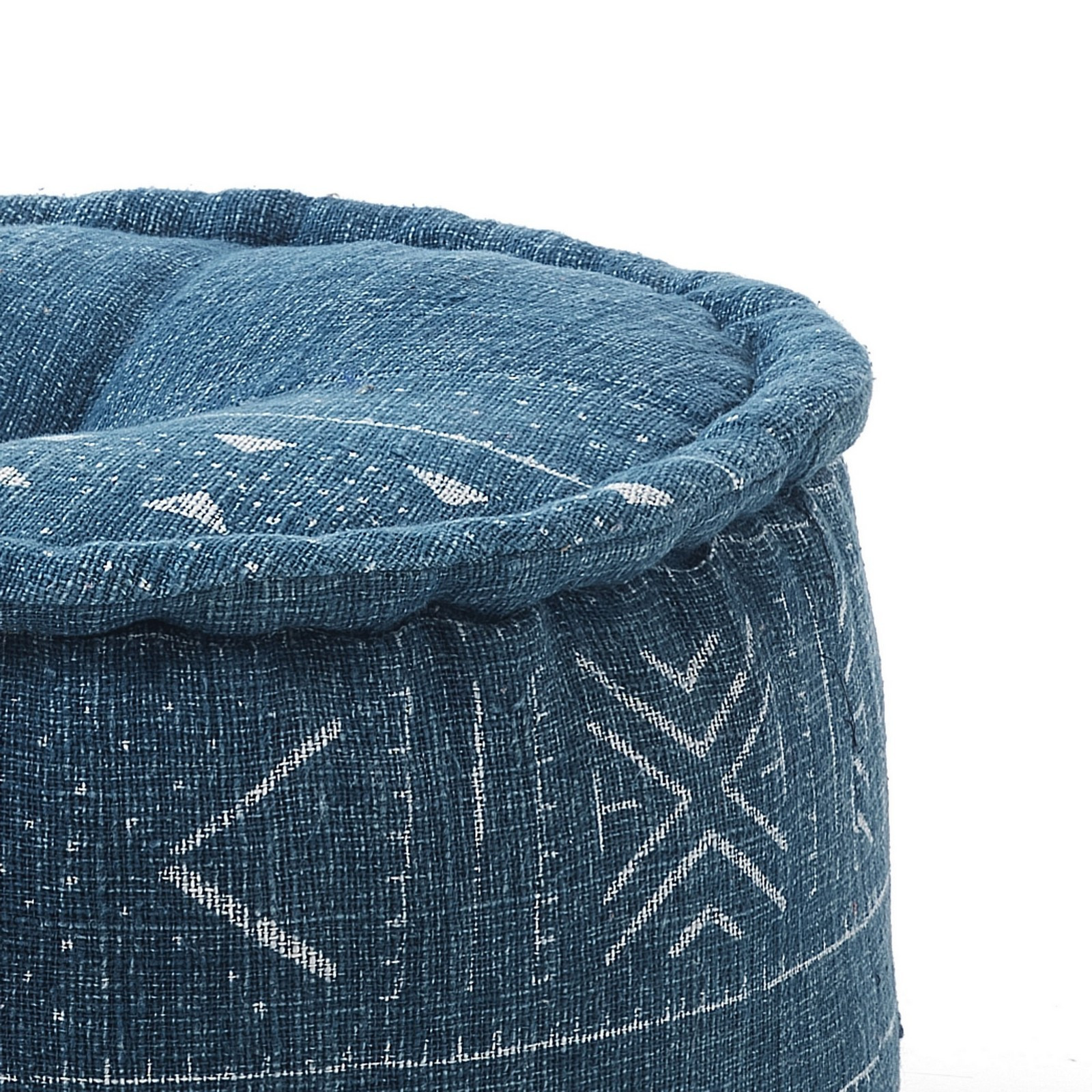 Pouf rotondo KAMAR BLUE rivestimento cotone 100% colore Blu cm D50 H30 Made in INDIA