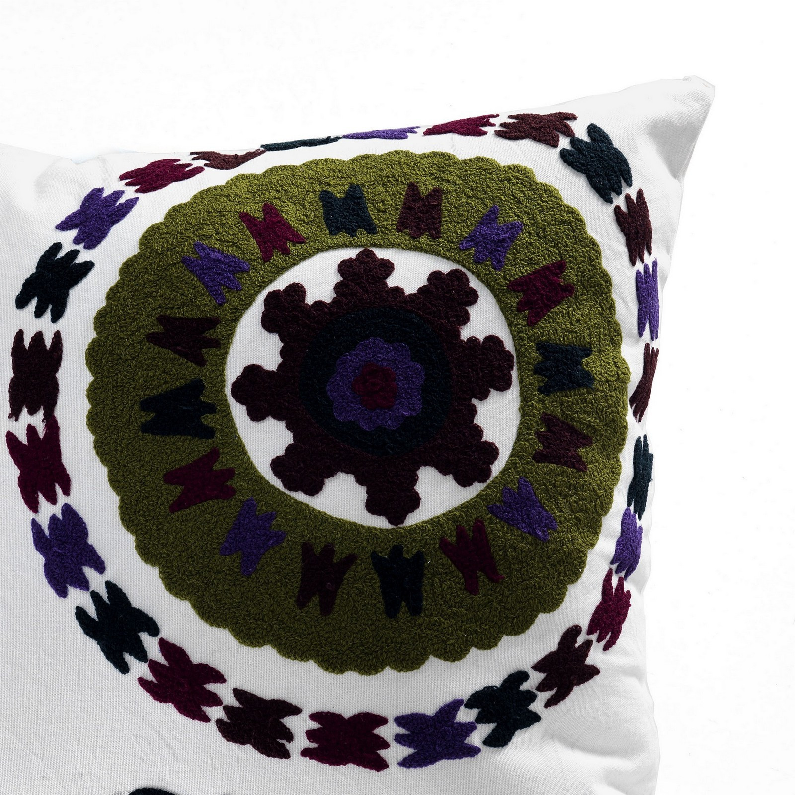 Cuscino KAMAR WHITE 100% cotone colore Bianco e fantasia cm 52x52 Made in INDIA