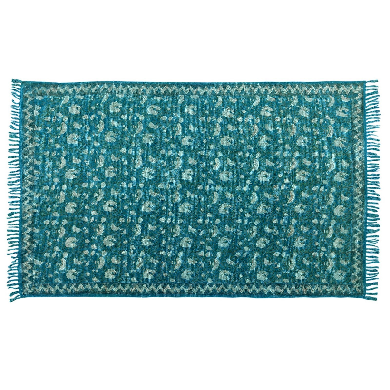 Tappeto KAMAR WHITE FEATHER cotone 100% colore Azzurro cm 195 x 115