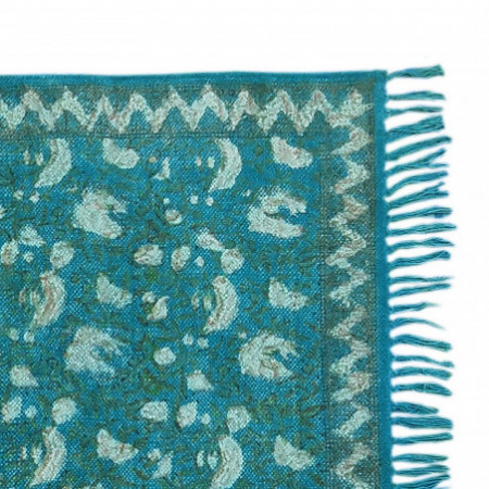 Tappeto KAMAR WHITE FEATHER cotone 100% colore Azzurro cm 195 x 115 Made in INDIA