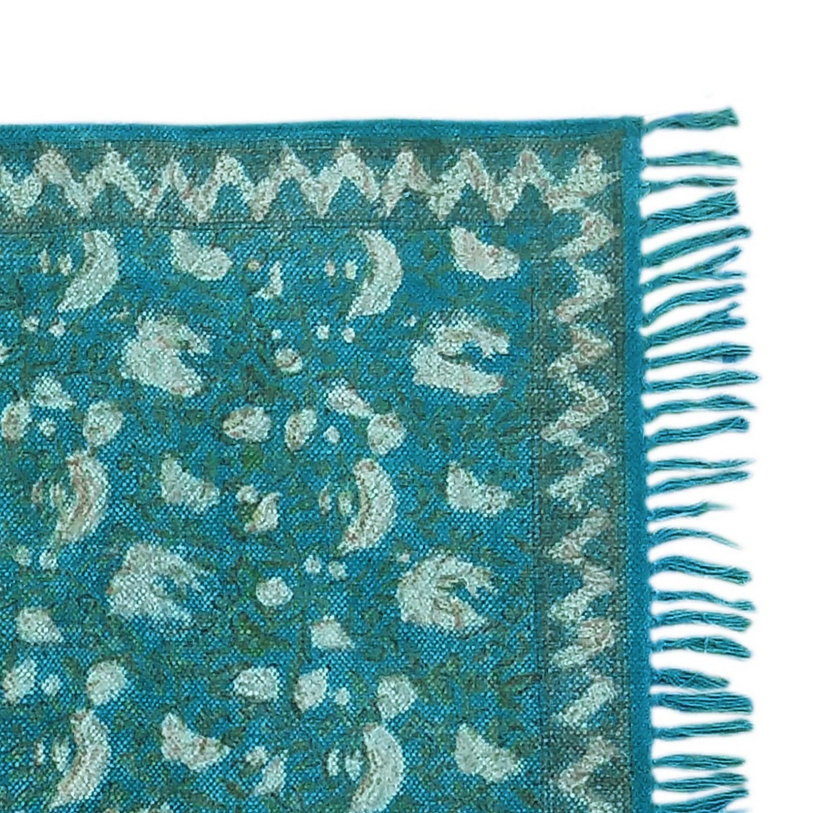 Tappeto KAMAR WHITE FEATHER cotone 100% colore Azzurro cm 195 x 115 Made in INDIA