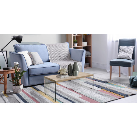 Tavolino SKANDY in Vetro trasparente Top finitura ROVERE, 110x55 h43 cm