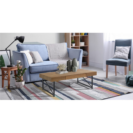 Tavolino WOODY in Metallo Nero opaco e piano finitura Rovere, 110x60 h44 cm
