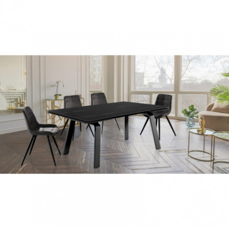 Tavolo allungabile in ceramica THEO BLACK MARBLE finitura Top Marmo Nero opaco e base in acciaio Grigio opaco, 160-200-240x90 cm