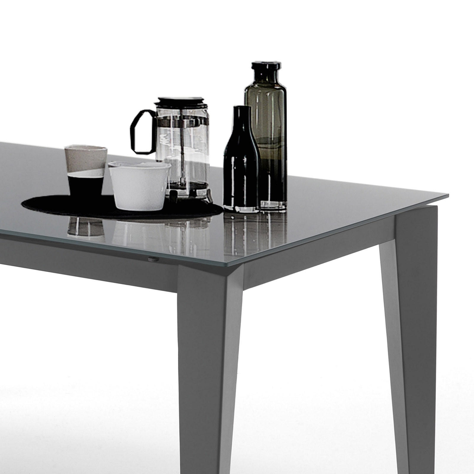 Tavolo Allungabile in Vetro temprato Sean Grey Top verniciato Grigio e base in acciaio Grigio opaco, 130-180 x 80 cm