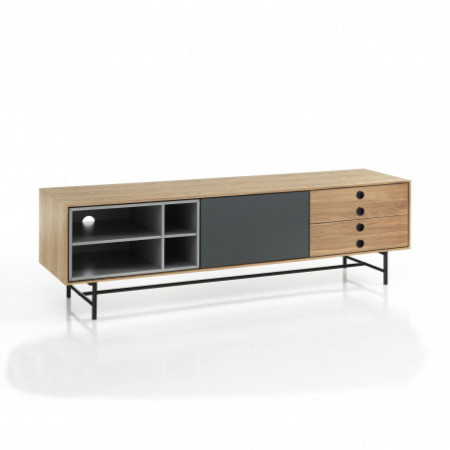 Madia porta TV CALEB impiallacciata finitura Rovere anta laccata Grigio scuro opaco cm L170 P40 H51