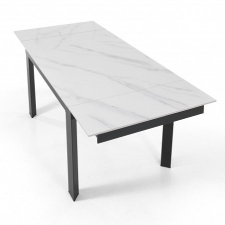 Tavolo allungabile in Ceramica KARLO MARMO BIANCO finitura Top Marmo Bianco opaco e base in Acciaio, 120-150-180 x 80 cm