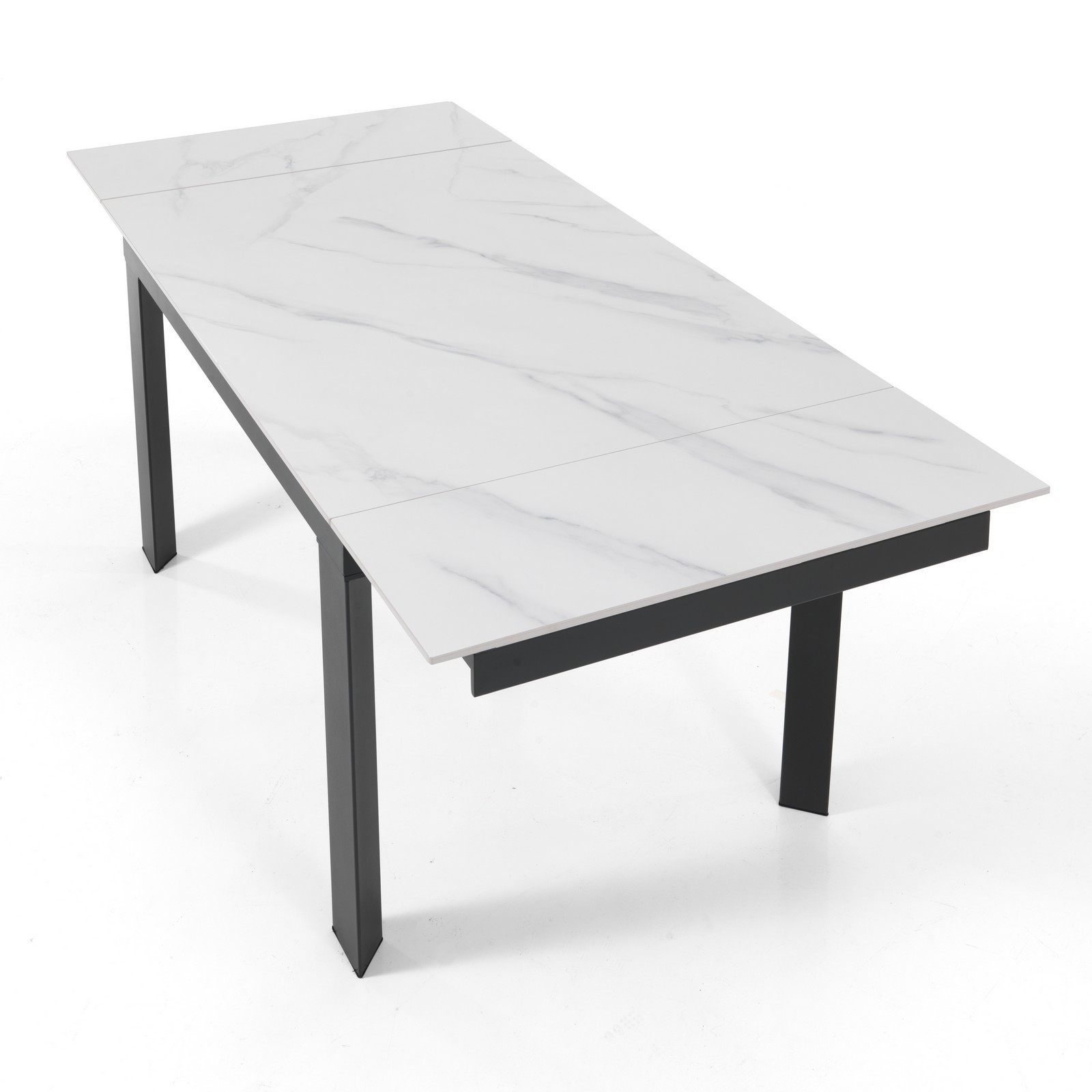Tavolo allungabile in Ceramica KARLO MARMO BIANCO finitura Top Marmo Bianco opaco e base in Acciaio, 120-150-180 x 80 cm