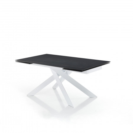 Tavolo Allungabile Timothy Matt Black Marble in ceramica finitura Marmo Nero opaco e acciaio Bianco, 160-240x90 cm