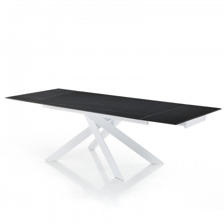 Tavolo Allungabile in ceramica Timothy Matt Black Marble finitura Marmo Nero opaco e base in acciaio Bianco, 160-200-240 x 90 cm