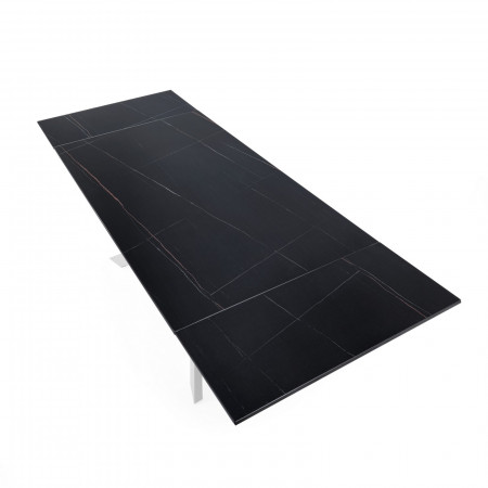 Tavolo Allungabile in ceramica Timothy Matt Black Marble finitura Marmo Nero opaco e base in acciaio Bianco, 160-200-240 x 90 cm