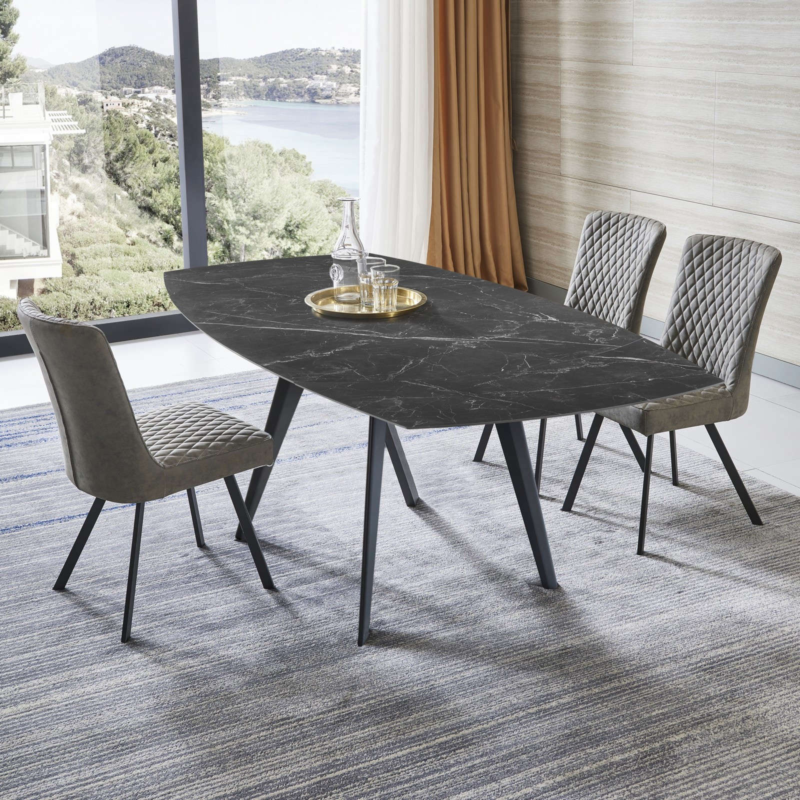 Tavolo allungabile in ceramica RALPH MARMO NERO finitura Top Marmo Nero e base in acciaio, 140-200 x 90 cm