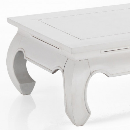 Tavolino OPIUM WHITE in legno massello di Mindi laccato Bianco opaco cm 100 60 H35