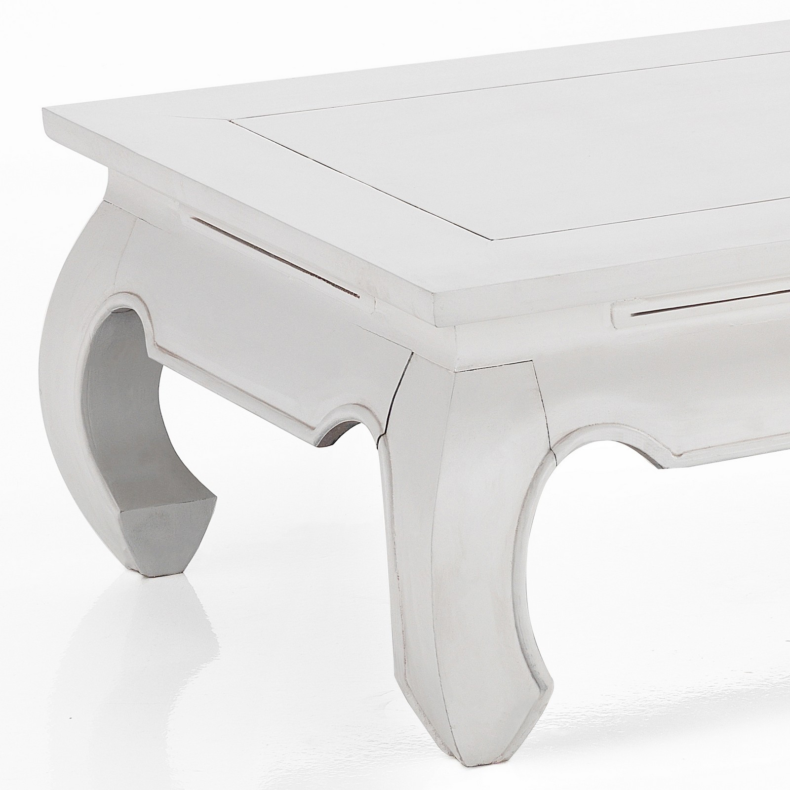 Tavolino OPIUM WHITE in legno massello di Mindi laccato Bianco opaco cm 100 60 H35