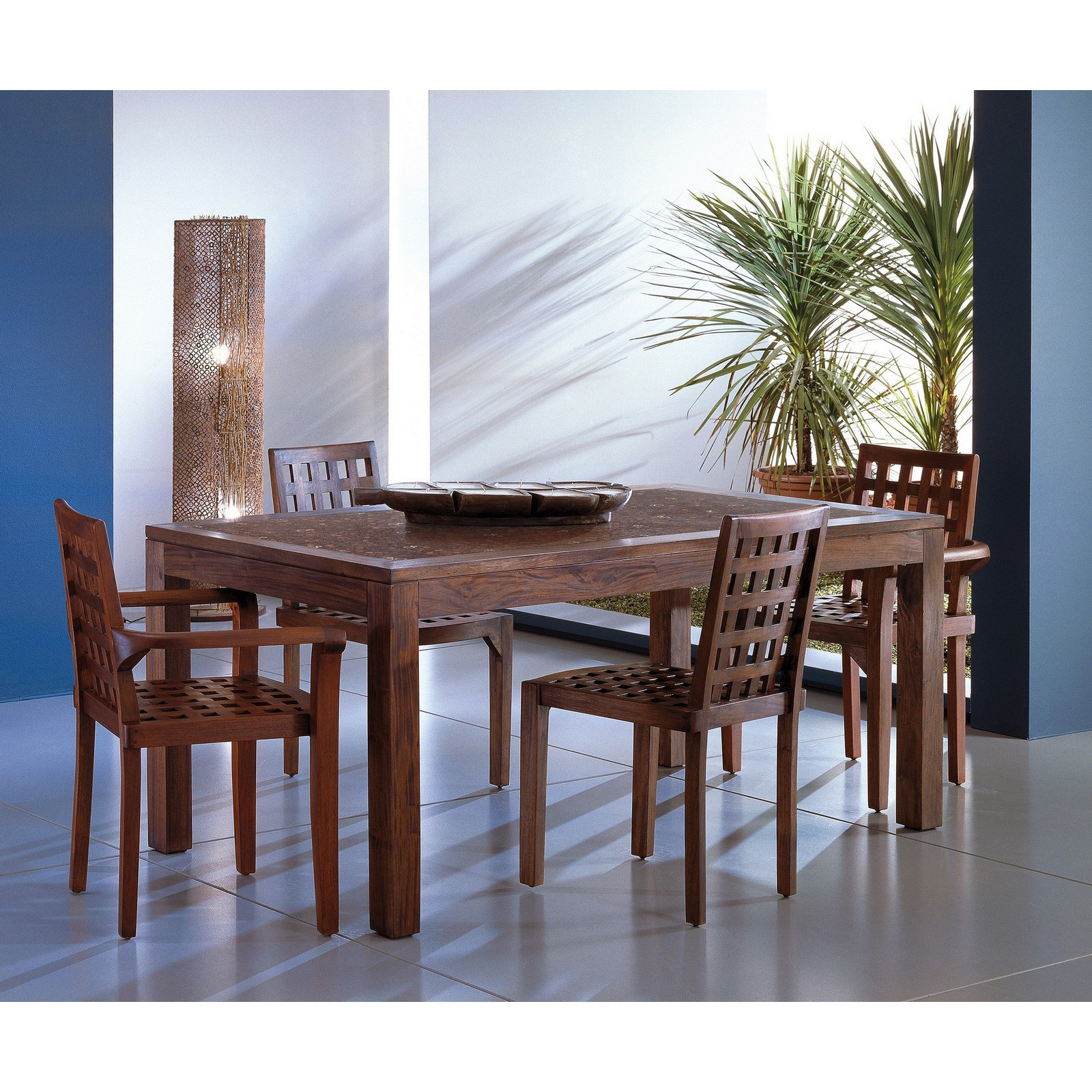 Tavolo GUJARAT in legno massello di Mindi finitura Noce scuro cm 180 x 90 H78