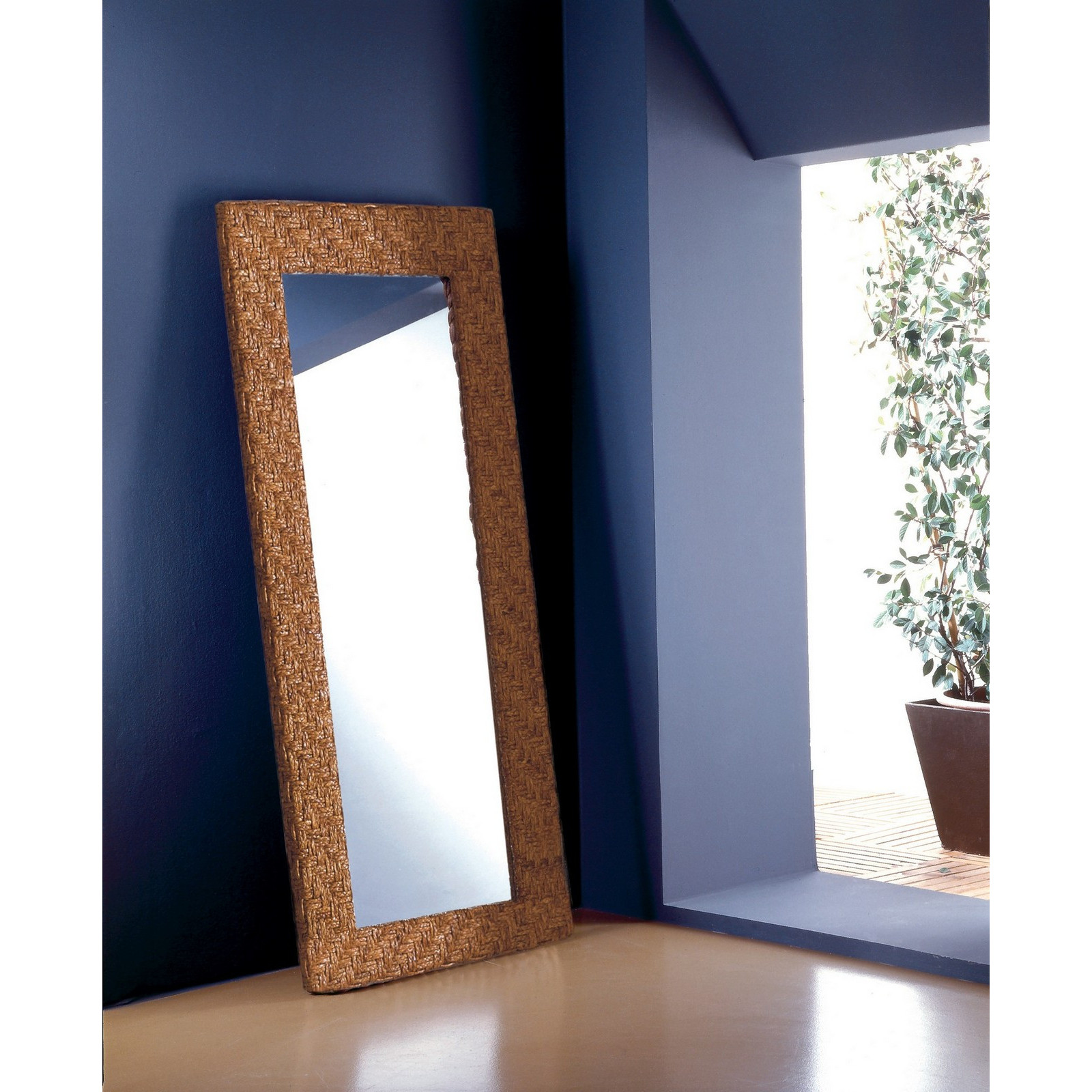 Specchio arredo da terra / parete HONGANA foglie di Giacinto essiccate e intecciate  cm 203 94 spessore 8