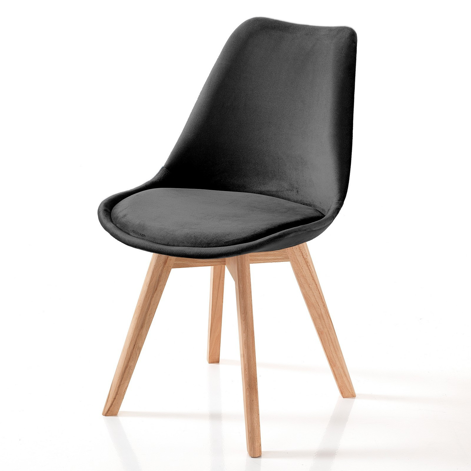 Sedia DIAMOND VELLUTO NERO tessuto colore Nero gambe in legno massello finitura Rovere cm H83 L48 P56