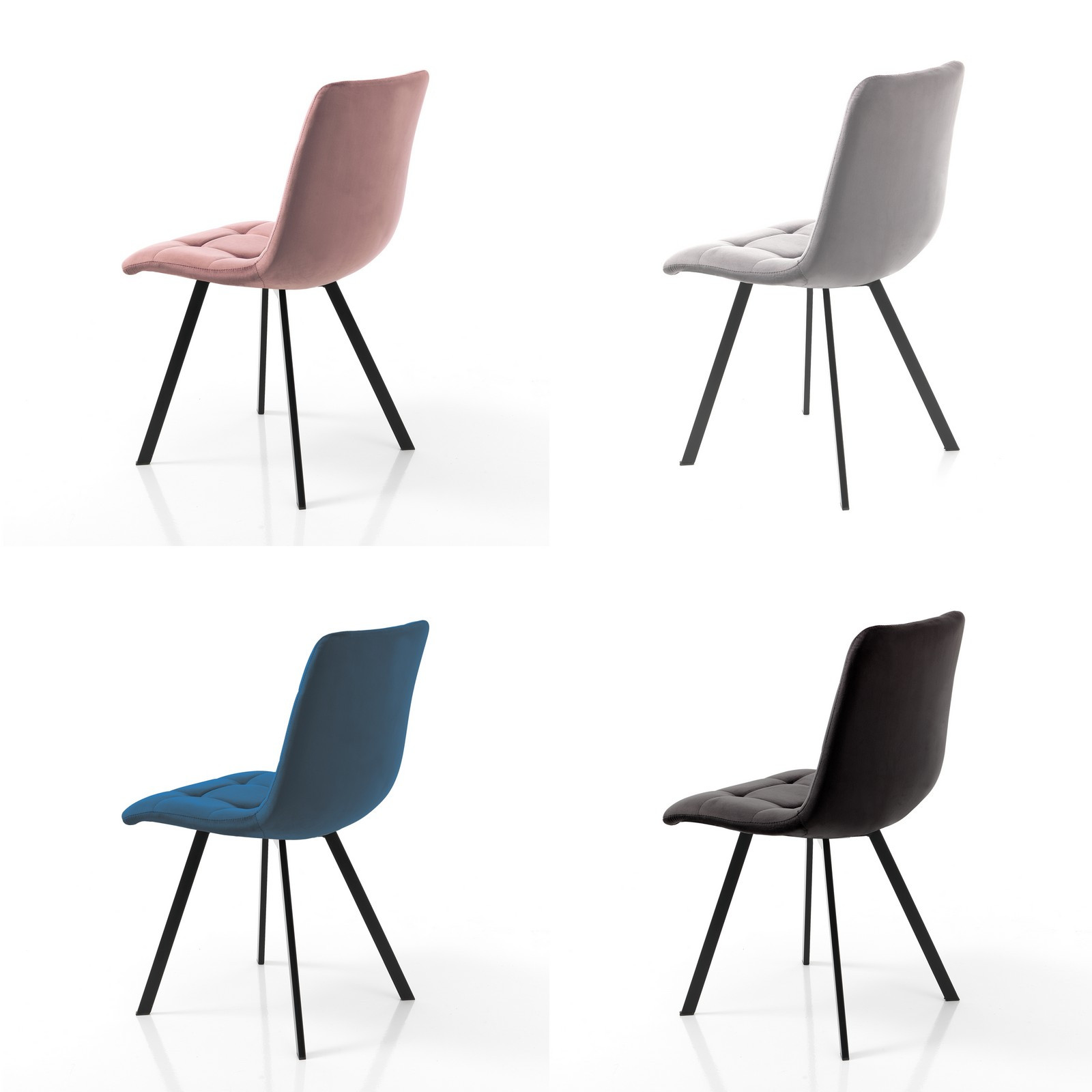 Sedia ISLA COLORS (4 sedie colorate) velluto colore 1 Grigio + 1 Rosa Cipria + 1 Nero + 1 Blu cm H87 L44 P56