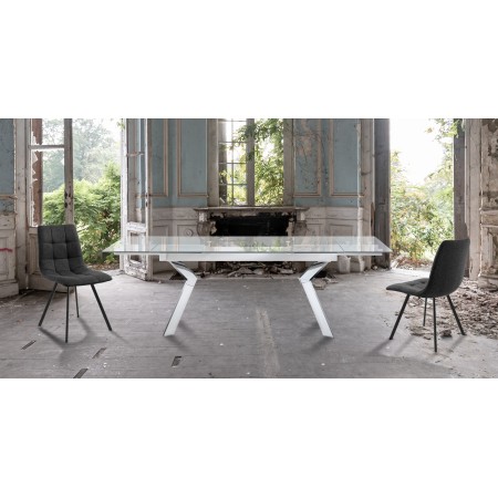Tavolo allungabile JIAN CROMO acciaio cromato piano vetro trasparente H76 P90 L160/200/240
