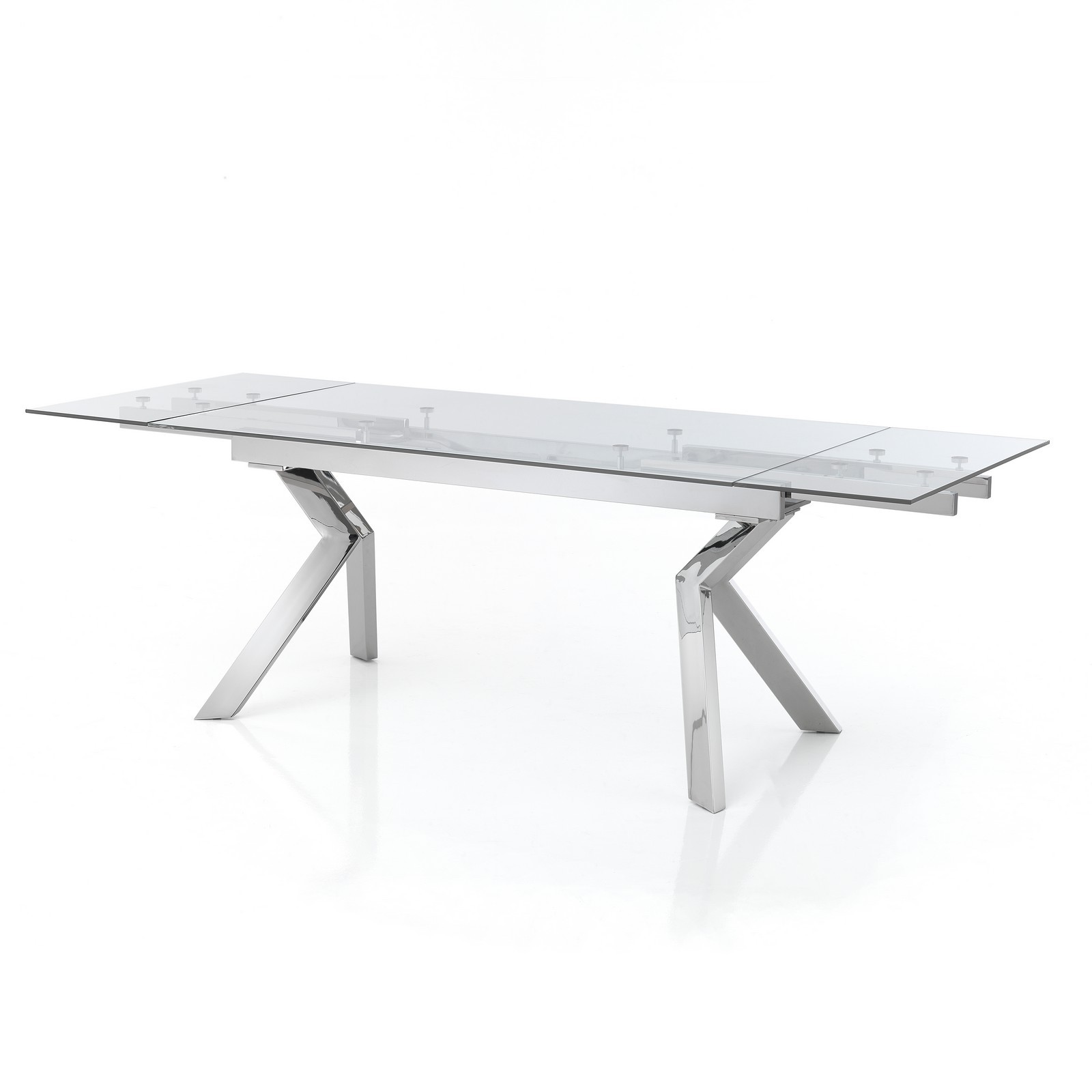 Tavolo allungabile JIAN CROMO acciaio cromato piano vetro trasparente H76 P90 L160/200/240