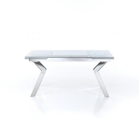 Tavolo allungabile JIAN CROMO acciaio cromato piano vetro trasparente H76 P90 L160/200/240