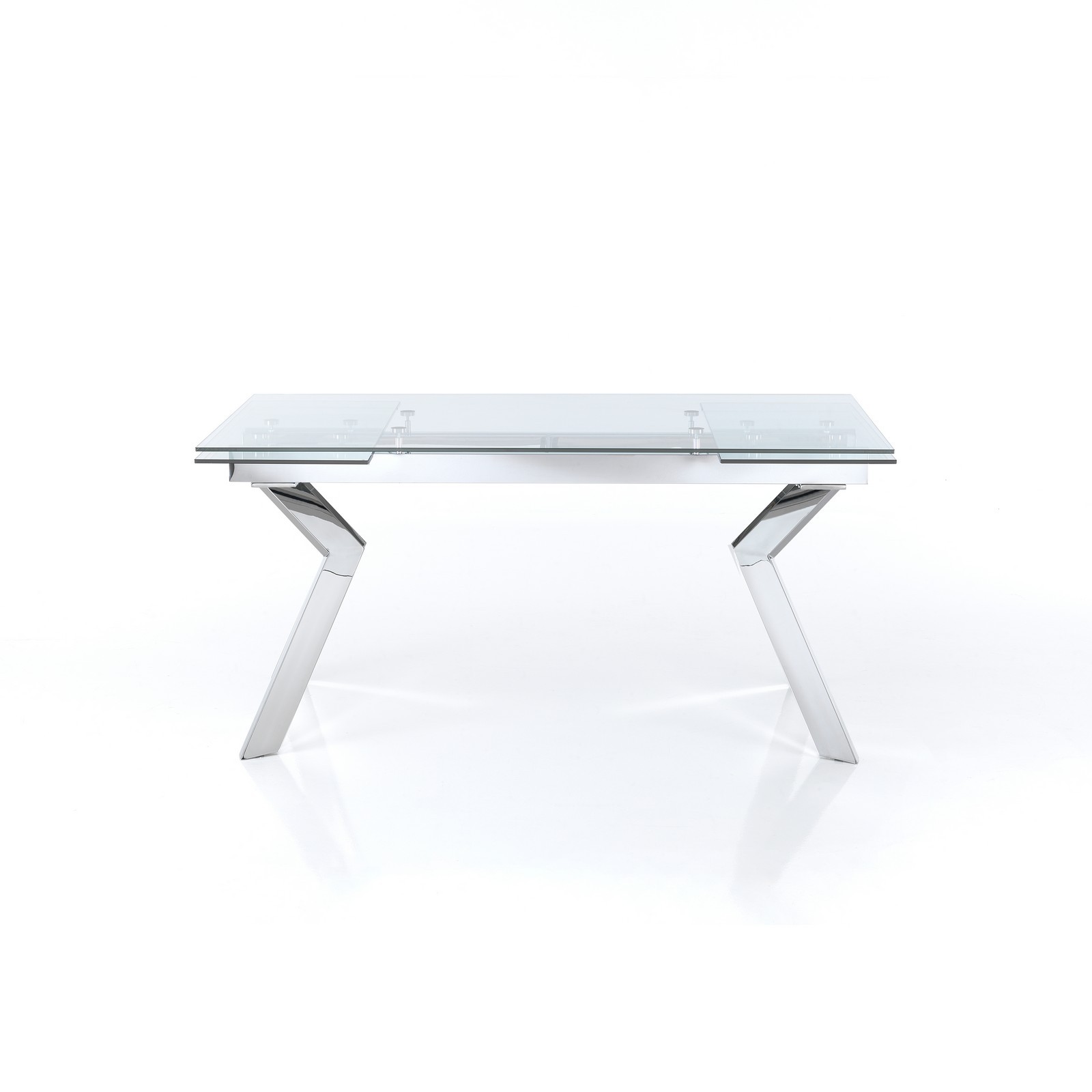 Tavolo allungabile JIAN CROMO acciaio cromato piano vetro trasparente H76 P90 L160/200/240
