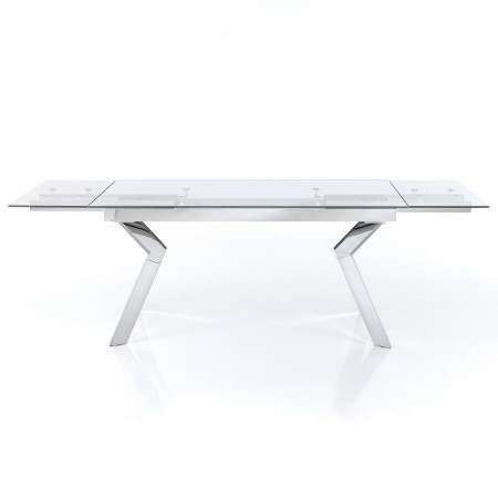 Tavolo allungabile JIAN CROMO acciaio cromato piano vetro trasparente H76 P90 L160/200/240