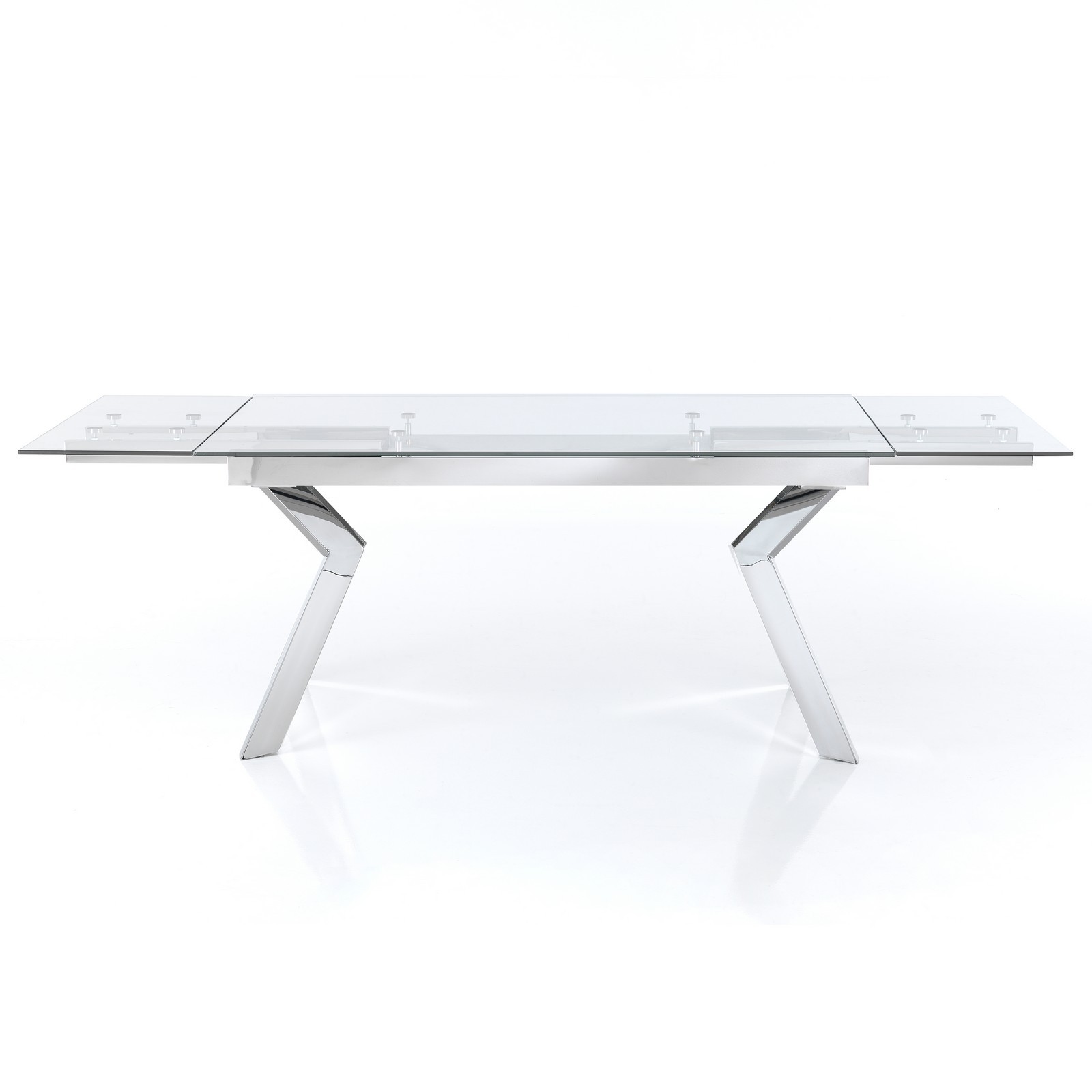 Tavolo allungabile JIAN CROMO acciaio cromato piano vetro trasparente H76 P90 L160/200/240