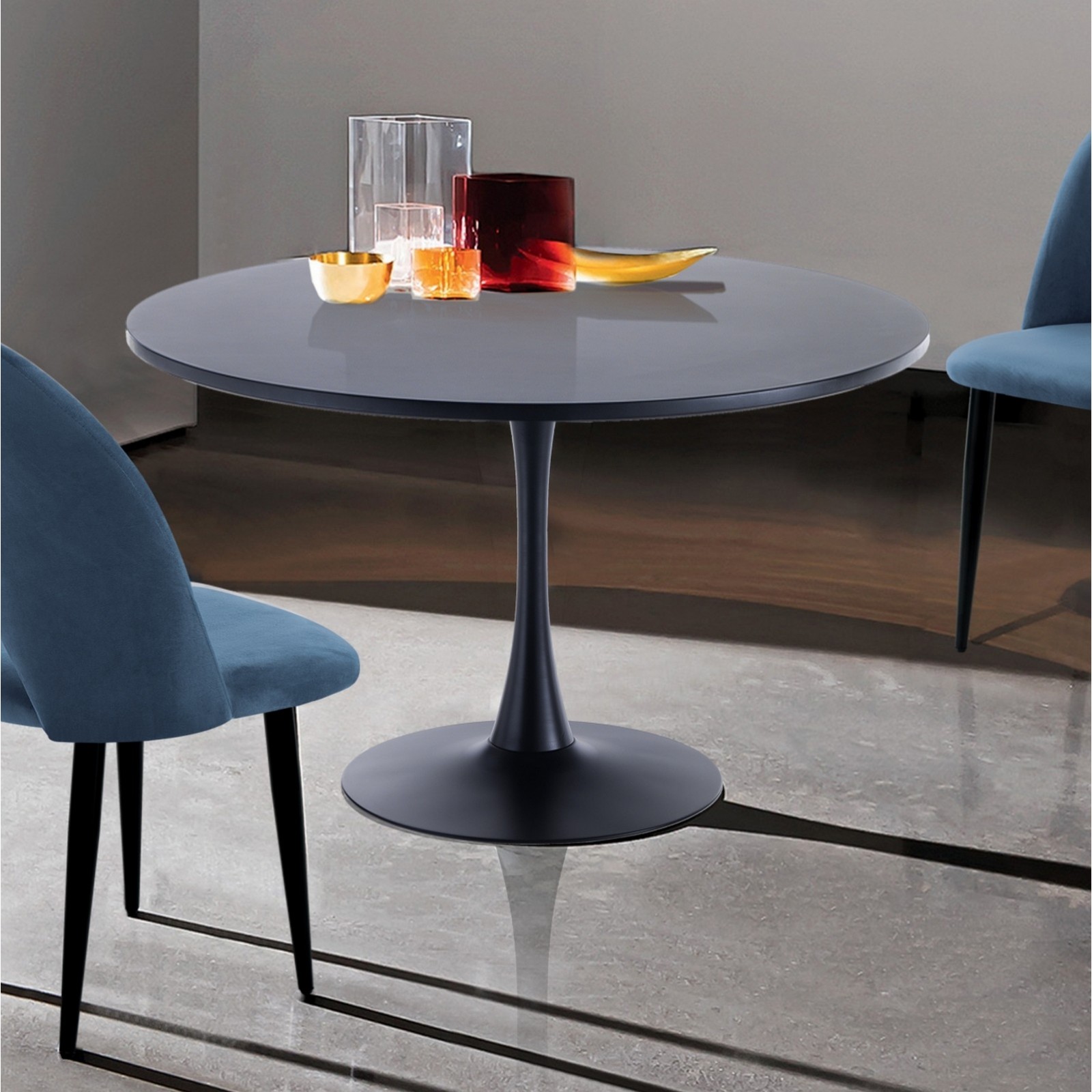 Tavolo rotondo ADDISON 120 BLACK acciaio verniciato Nero opaco piano MDF verniciato Nero opaco H74 D120