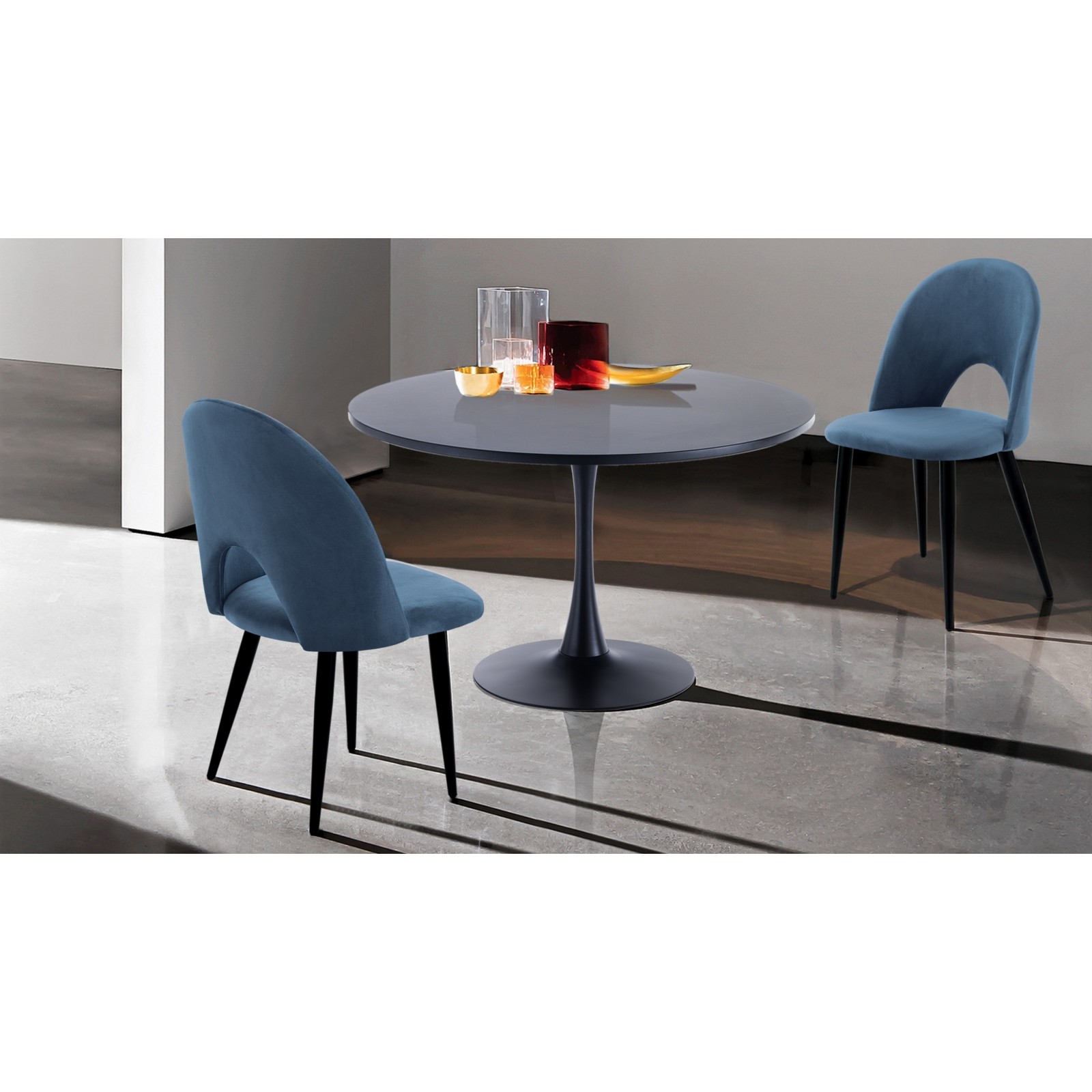 Tavolo rotondo ADDISON 120 BLACK acciaio verniciato Nero opaco piano MDF verniciato Nero opaco H74 D120