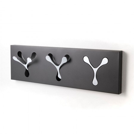 Appendiabiti da parete FILIPPO BLACK in metallo Canna di fucile 3 ganci a scomparsa H18 L60 P3