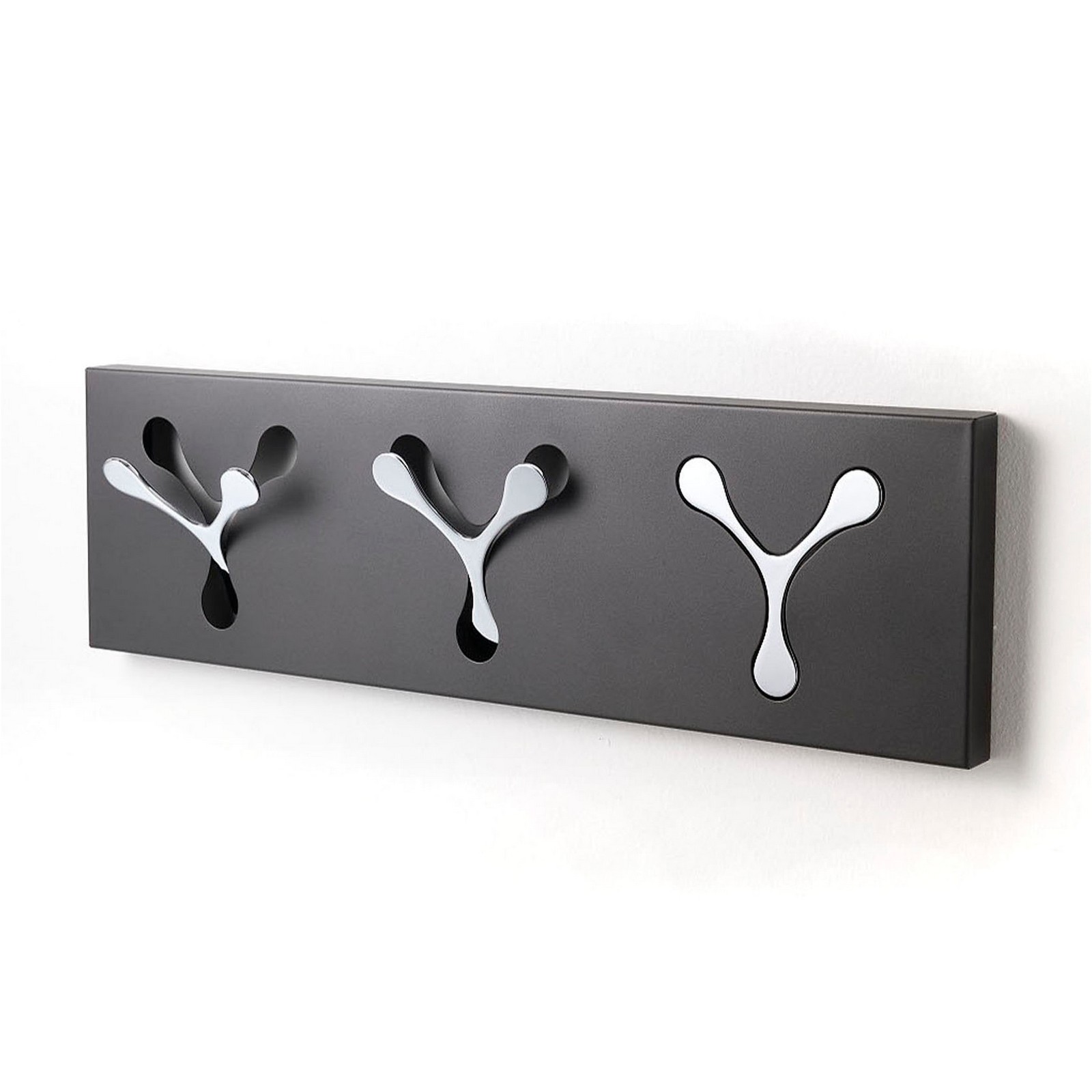 Appendiabiti da parete FILIPPO BLACK in metallo Canna di fucile 3 ganci a scomparsa H18 L60 P3