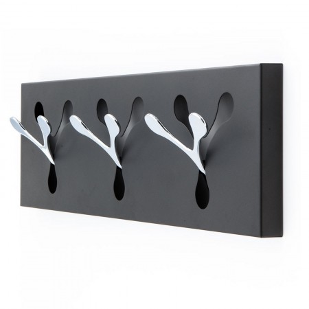 Appendiabiti da parete FILIPPO BLACK in metallo Canna di fucile 3 ganci a scomparsa H18 L60 P3