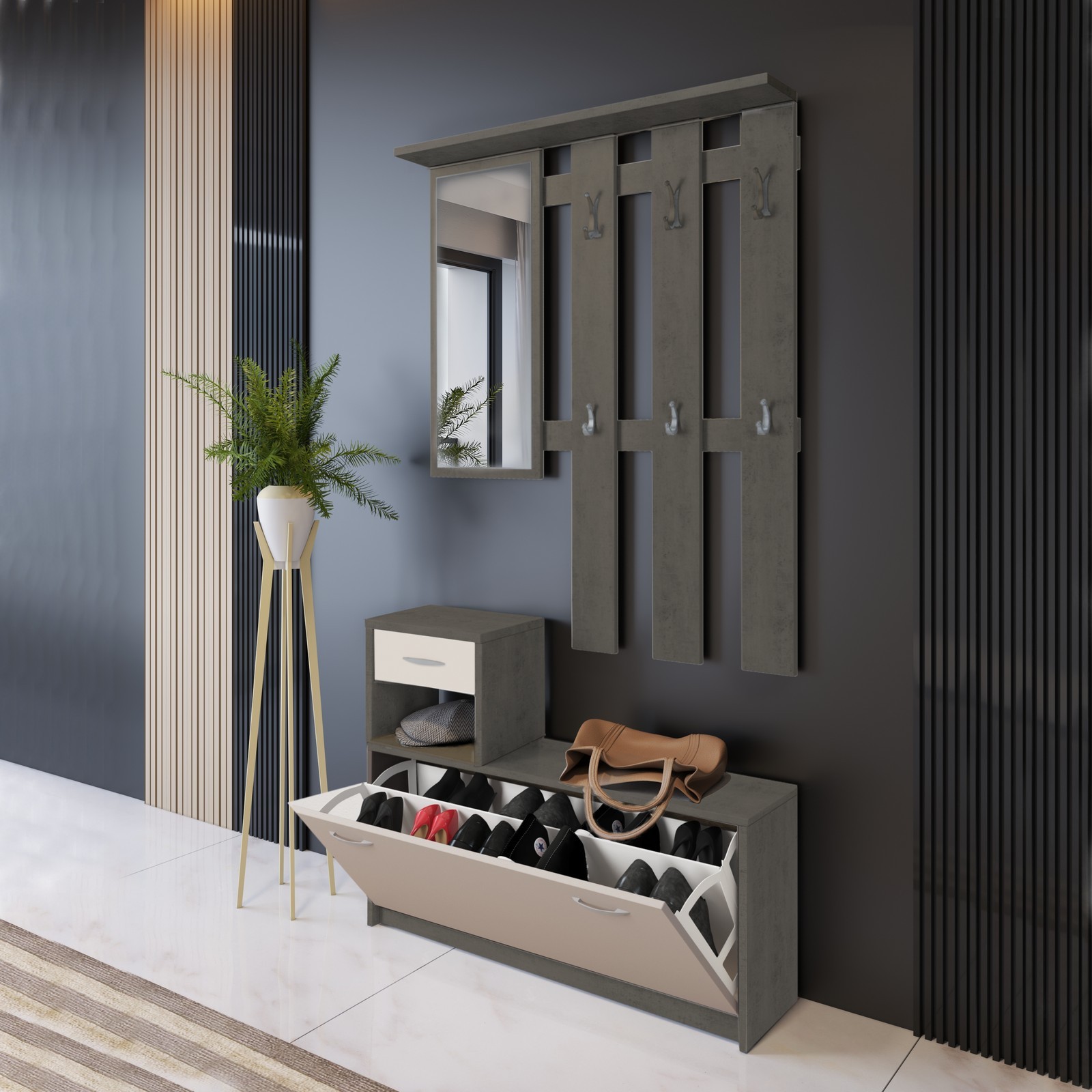 Ingresso LIONE GREY finitura Grigio Grafite opaco frontali finitura Cashmere opaco