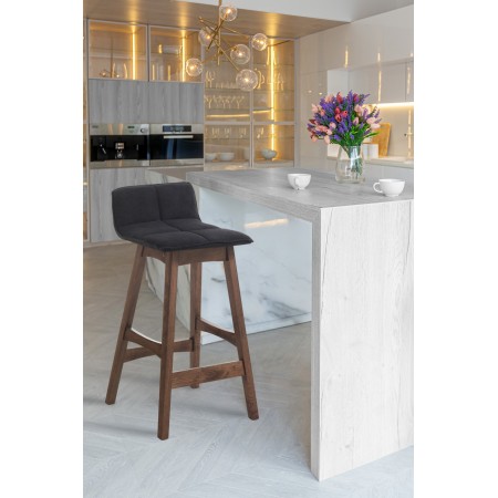Sgabello Margaret Dark Wood in tessuto Grigio scuro e legno massello finitura Noce scuro, 39x47xh68 cm