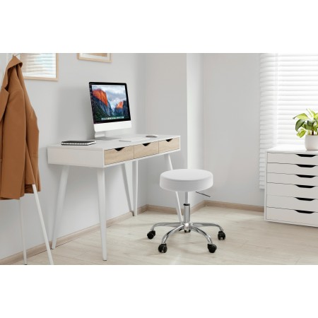 Sgabello Regolabile per Scrittoio Cloe White Pelle Sintetica Bianco e Metallo Cromato, 50x50xh46-60 cm