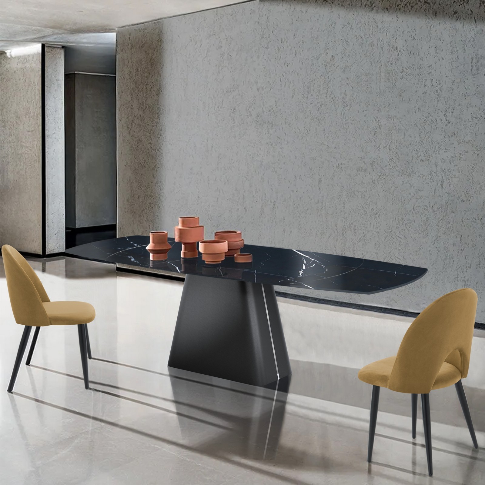 Tavolo allungabile MARK MARMO NERO piano in ceramica finitura Marmo Nero lucido venato H78 P90 L160 - 240