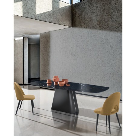 Tavolo allungabile MARK MARMO NERO piano in ceramica finitura Marmo Nero lucido venato H78 P90 L160 - 240