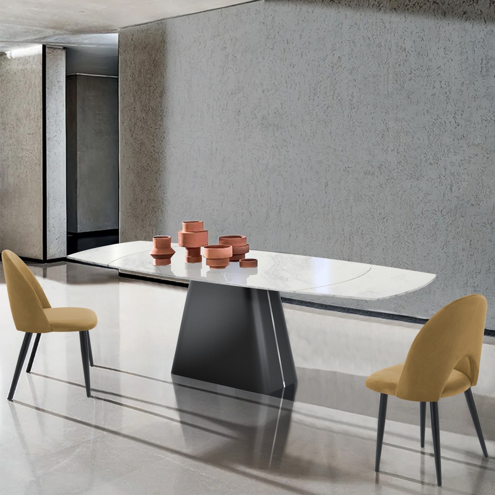 Tavolo allungabile MARK MARMO BIANCO piano in ceramica finitura Marmo Bianco lucido venato H78 P90 L160 - 240