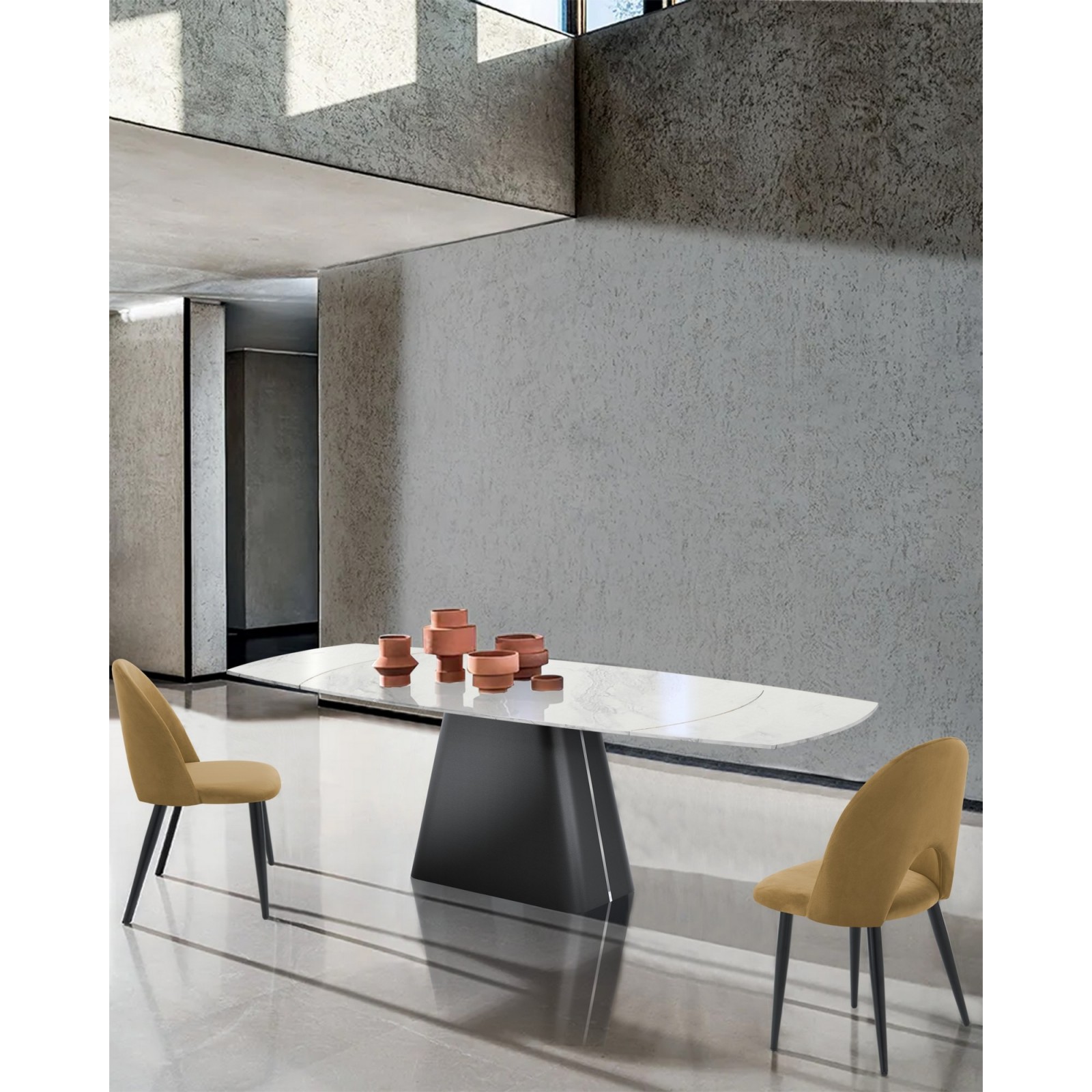 Tavolo allungabile MARK MARMO BIANCO piano in ceramica finitura Marmo Bianco lucido venato H78 P90 L160 - 240