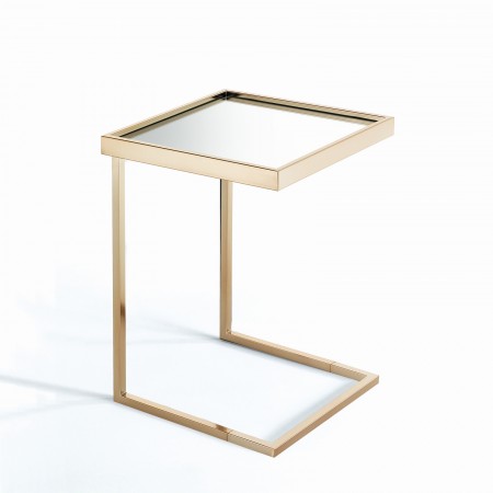 Tavolino comodino ALDO ORO vetro a specchio acciaio verniciato Oro Rosa lucido  "Rose Gold" H56 L40 P40